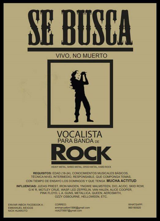 SE BUSCA VOCALISTA