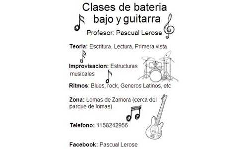 Clases de bateria bajo y guitarra